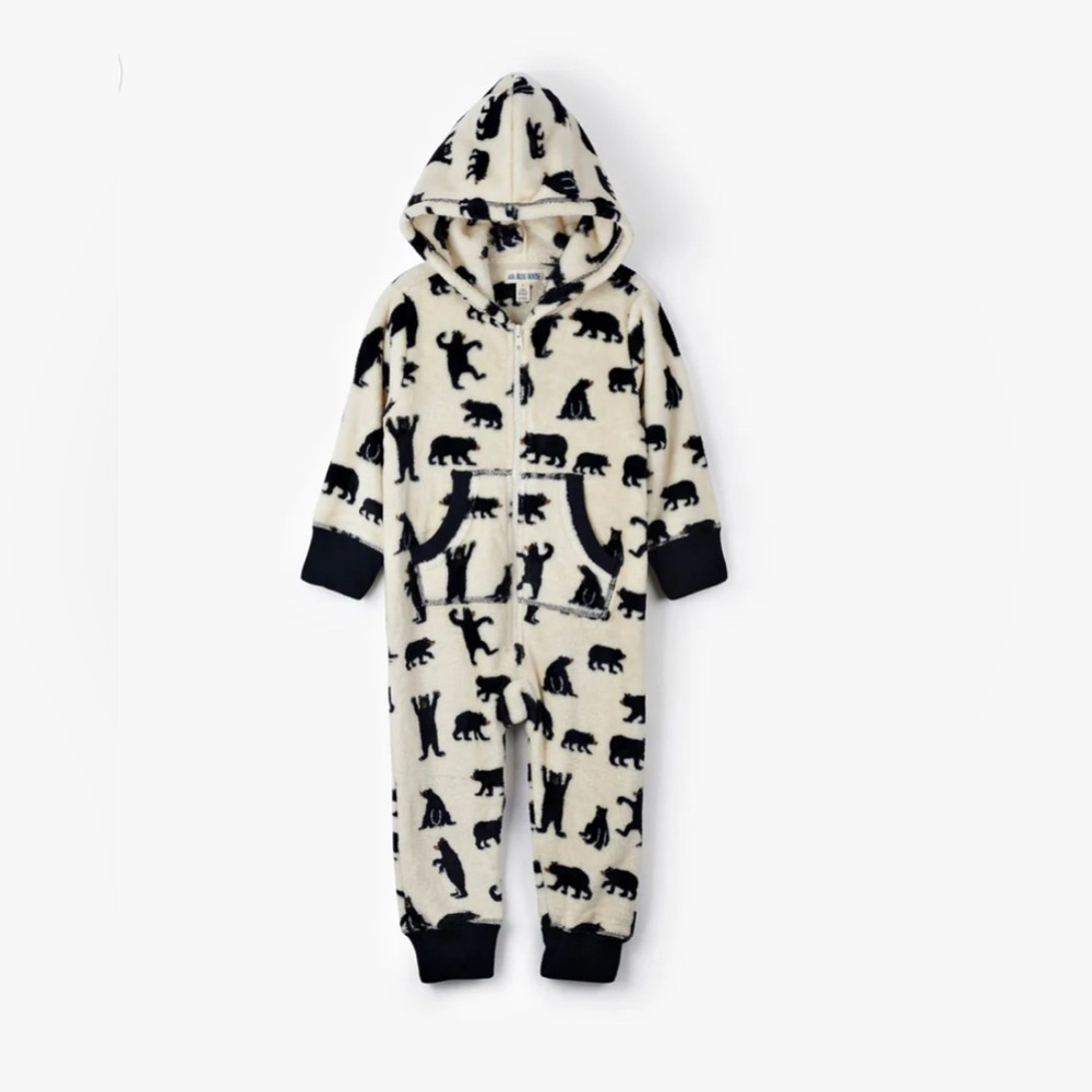 Little Blue House black bears baby fleece jumpsuit